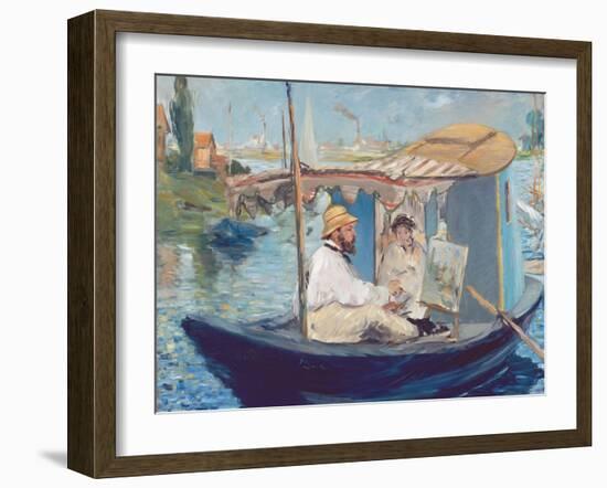 The Boat, (Claude Monet in His Floating Studio), 1874-Edouard Manet-Framed Giclee Print