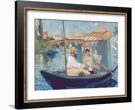 The Boat, (Claude Monet in His Floating Studio), 1874-Edouard Manet-Framed Giclee Print