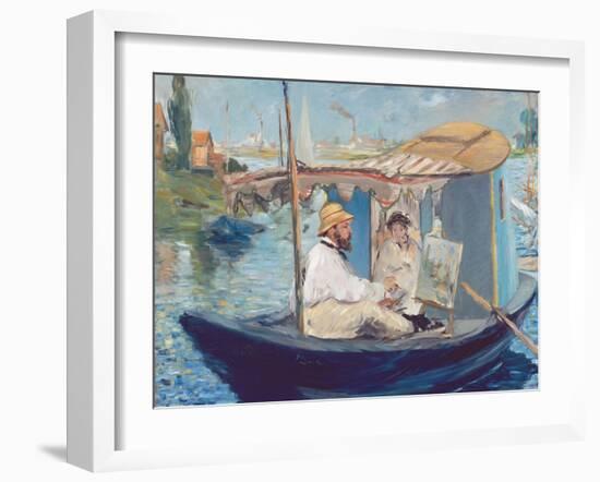 The Boat, (Claude Monet in His Floating Studio), 1874-Edouard Manet-Framed Giclee Print