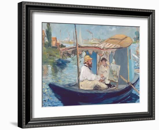 The Boat, (Claude Monet in His Floating Studio), 1874-Edouard Manet-Framed Giclee Print