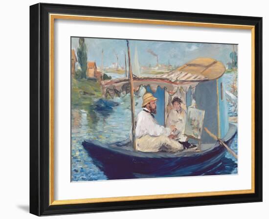 The Boat, (Claude Monet in His Floating Studio), 1874-Edouard Manet-Framed Giclee Print