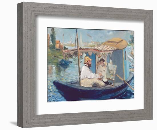 The Boat, (Claude Monet in His Floating Studio), 1874-Edouard Manet-Framed Giclee Print