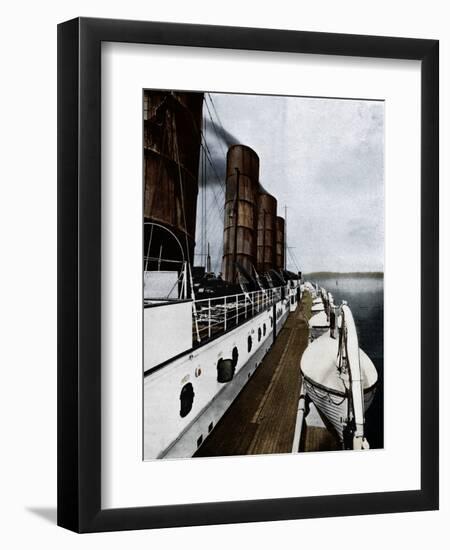 'The boat deck of the Lusitania, showing lifeboats', 1915-Unknown-Framed Photographic Print