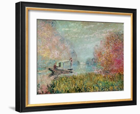 The Boat Studio on the Seine, 1875-Claude Monet-Framed Giclee Print