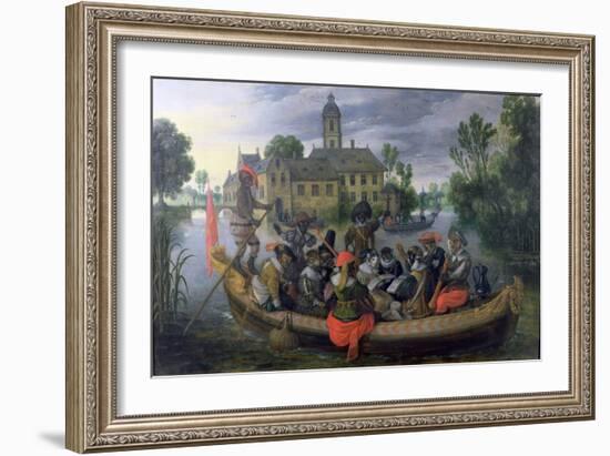 The Boating Party, Satirical Scene with Cats and Monkeys as Humans-Sebastian Vrancx-Framed Giclee Print