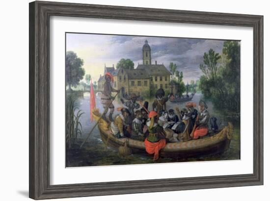 The Boating Party, Satirical Scene with Cats and Monkeys as Humans-Sebastian Vrancx-Framed Giclee Print