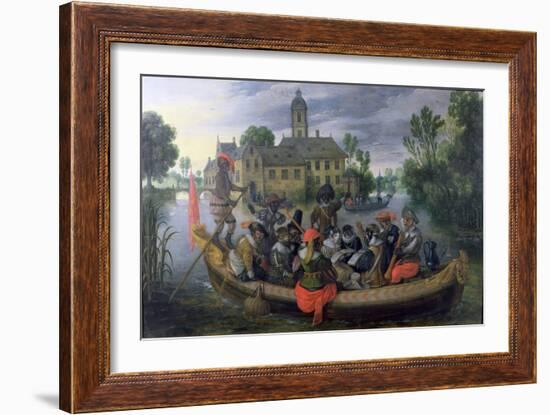 The Boating Party, Satirical Scene with Cats and Monkeys as Humans-Sebastian Vrancx-Framed Giclee Print