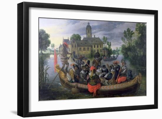 The Boating Party, Satirical Scene with Cats and Monkeys as Humans-Sebastian Vrancx-Framed Giclee Print