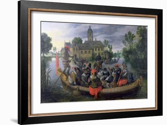 The Boating Party, Satirical Scene with Cats and Monkeys as Humans-Sebastian Vrancx-Framed Giclee Print