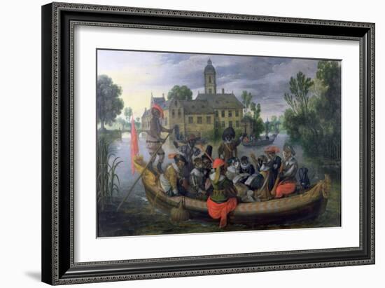 The Boating Party, Satirical Scene with Cats and Monkeys as Humans-Sebastian Vrancx-Framed Giclee Print