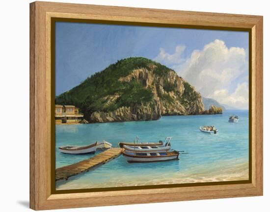 The Boats Of Paleokastritsa-kirilstanchev-Framed Stretched Canvas