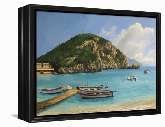 The Boats Of Paleokastritsa-kirilstanchev-Framed Stretched Canvas