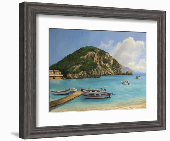 The Boats Of Paleokastritsa-kirilstanchev-Framed Art Print