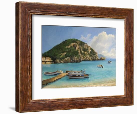 The Boats Of Paleokastritsa-kirilstanchev-Framed Art Print