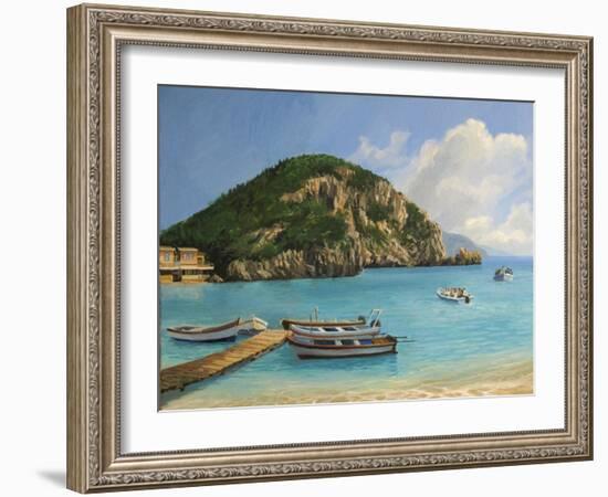 The Boats Of Paleokastritsa-kirilstanchev-Framed Art Print