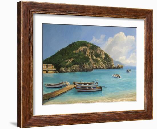 The Boats Of Paleokastritsa-kirilstanchev-Framed Art Print