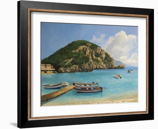 The Boats Of Paleokastritsa-kirilstanchev-Framed Art Print