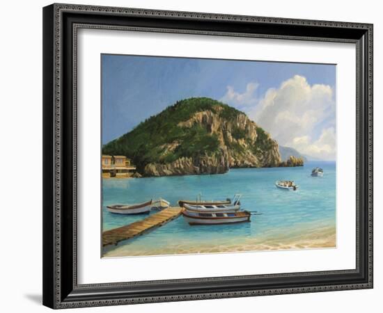 The Boats Of Paleokastritsa-kirilstanchev-Framed Art Print