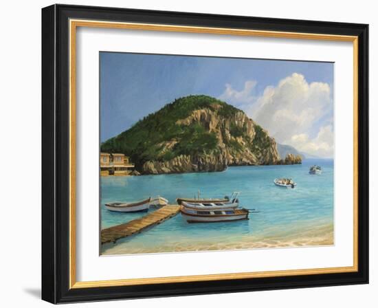 The Boats Of Paleokastritsa-kirilstanchev-Framed Art Print