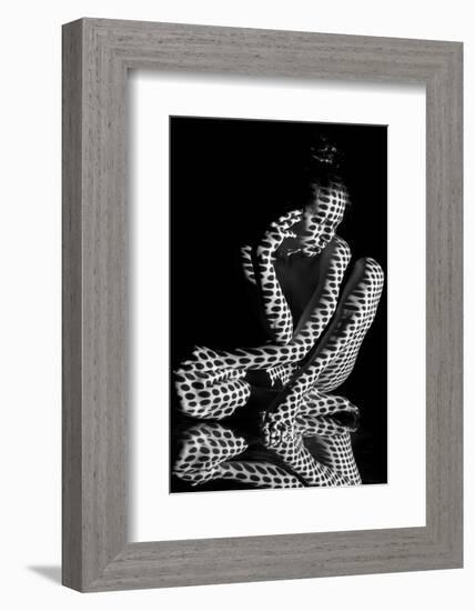 The Body of Nude Woman with Black and White Pattern and its Reflection. Black-And-White Photo Creat-master1305-Framed Photographic Print