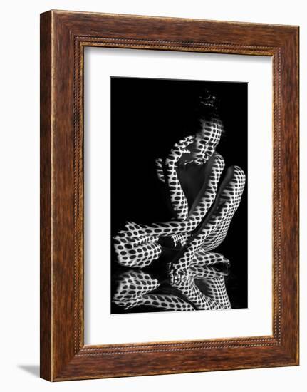 The Body of Nude Woman with Black and White Pattern and its Reflection. Black-And-White Photo Creat-master1305-Framed Photographic Print