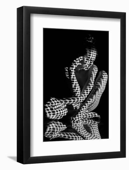 The Body of Nude Woman with Black and White Pattern and its Reflection. Black-And-White Photo Creat-master1305-Framed Photographic Print