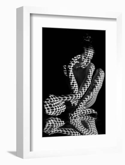 The Body of Nude Woman with Black and White Pattern and its Reflection. Black-And-White Photo Creat-master1305-Framed Photographic Print