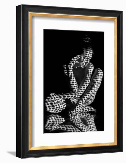 The Body of Nude Woman with Black and White Pattern and its Reflection. Black-And-White Photo Creat-master1305-Framed Photographic Print