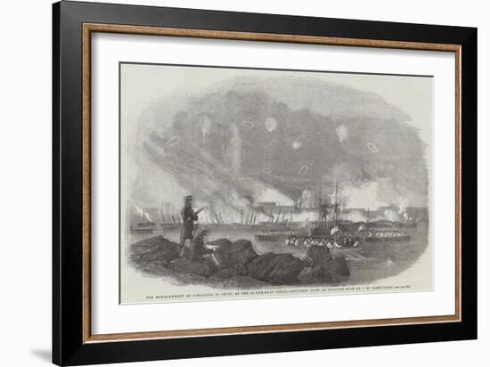 The Bombardment of Sveaborg, Burning of the 60 Gun-Boat Sheds, Sketched from an Opposite Rock-John Wilson Carmichael-Framed Giclee Print