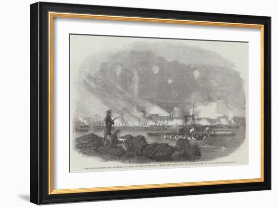 The Bombardment of Sveaborg, Burning of the 60 Gun-Boat Sheds, Sketched from an Opposite Rock-John Wilson Carmichael-Framed Giclee Print