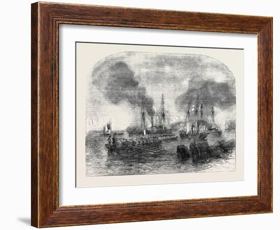 The Bombardment of Sveaborg: French Gun Boats Going to the Battery with Shot and Shell-John Wilson Carmichael-Framed Giclee Print
