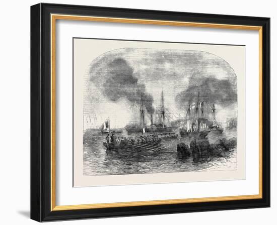 The Bombardment of Sveaborg: French Gun Boats Going to the Battery with Shot and Shell-John Wilson Carmichael-Framed Giclee Print