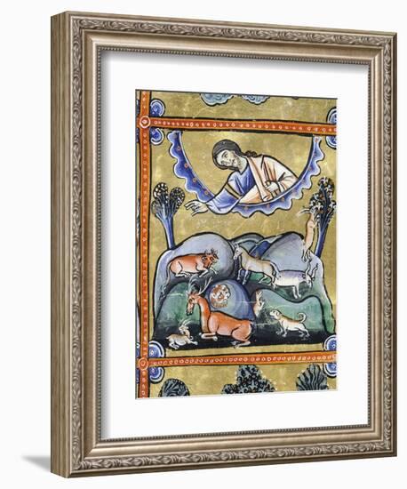 The Book of Genesis: the Creation of Animals, Miniature from the Bible of Souvigny-null-Framed Giclee Print