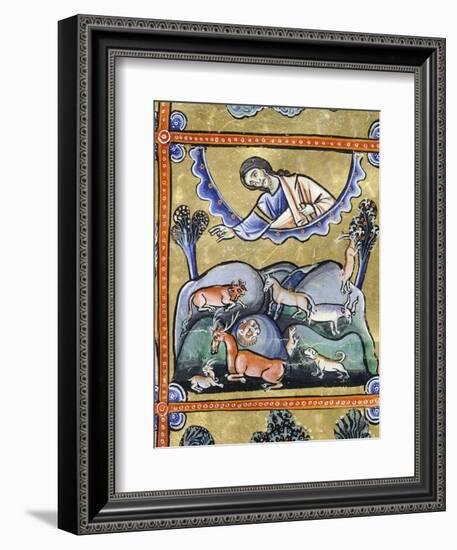 The Book of Genesis: the Creation of Animals, Miniature from the Bible of Souvigny-null-Framed Giclee Print