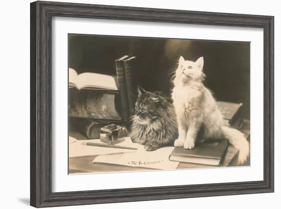 The Bookkeepers, Cats on Desk-null-Framed Art Print