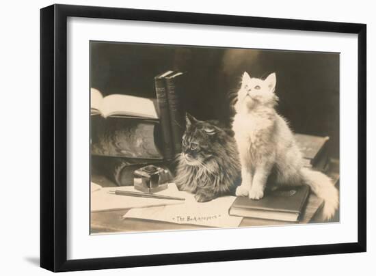 The Bookkeepers, Cats on Desk-null-Framed Art Print