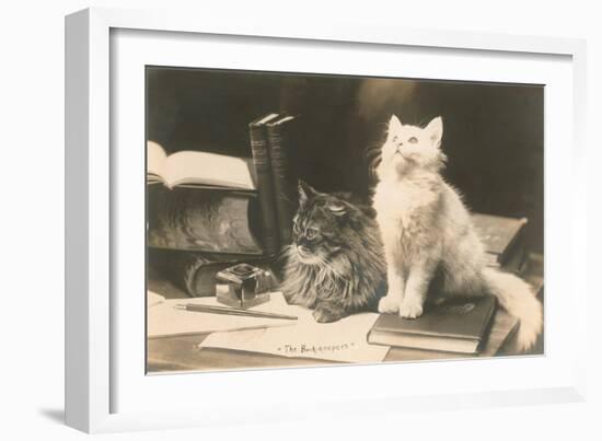 The Bookkeepers, Cats on Desk-null-Framed Art Print