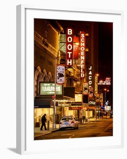 The Booth Theatre at Broadway - Urban Street Scene by Night with a NYPD Police Car - Manhattan-Philippe Hugonnard-Framed Photographic Print