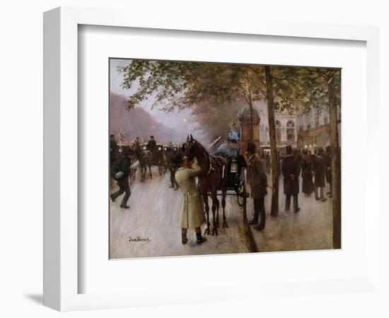 The Boulevards, Evening in Front of the Cafe Napolitain, Late 19th Century-Jean Béraud-Framed Giclee Print