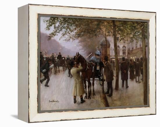 The Boulevards, Evening in Front of the Cafe Napolitain, Late 19th Century-Jean Béraud-Framed Premier Image Canvas