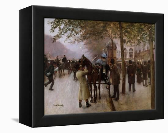 The Boulevards, Evening in Front of the Cafe Napolitain, Late 19th Century-Jean Béraud-Framed Premier Image Canvas