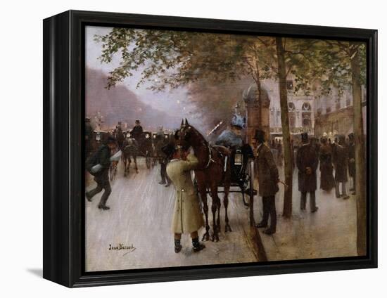 The Boulevards, Evening in Front of the Cafe Napolitain, Late 19th Century-Jean Béraud-Framed Premier Image Canvas