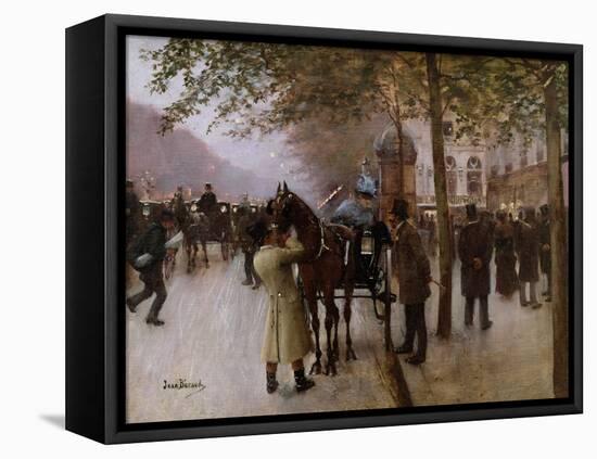 The Boulevards, Evening in Front of the Cafe Napolitain, Late 19th Century-Jean Béraud-Framed Premier Image Canvas