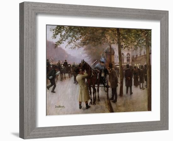 The Boulevards, Evening in Front of the Cafe Napolitain, Late 19th Century-Jean Béraud-Framed Giclee Print