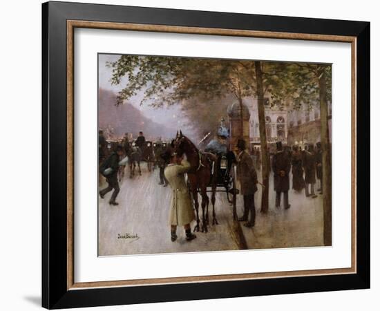 The Boulevards, Evening in Front of the Cafe Napolitain, Late 19th Century-Jean Béraud-Framed Giclee Print