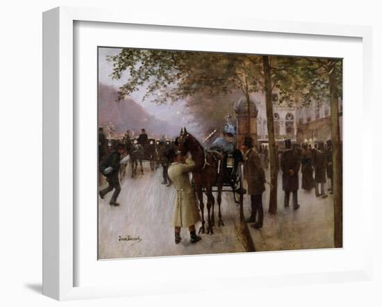 The Boulevards, Evening in Front of the Cafe Napolitain, Late 19th Century-Jean Béraud-Framed Giclee Print