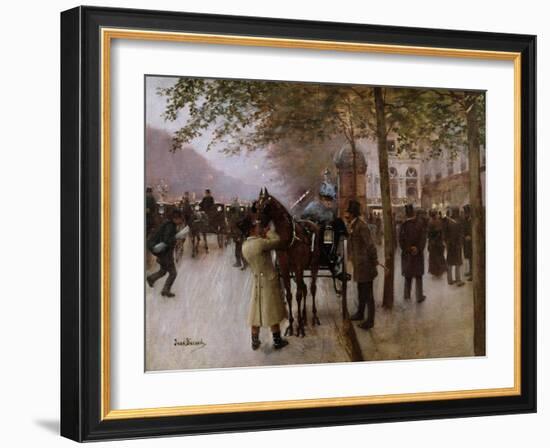 The Boulevards, Evening in Front of the Cafe Napolitain, Late 19th Century-Jean Béraud-Framed Giclee Print