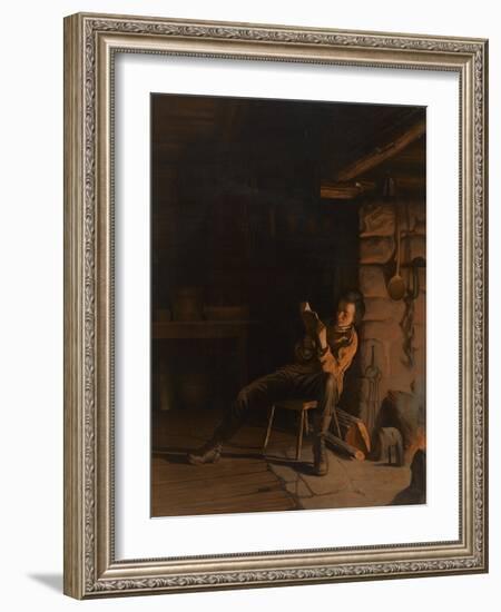 The Boyhood of Lincoln. (An Evening in the Log Hut.), 1868 (Chromolithograph on Paper on Board)-Eastman Johnson-Framed Giclee Print