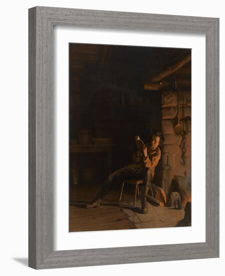 The Boyhood of Lincoln. (An Evening in the Log Hut.), 1868 (Chromolithograph on Paper on Board)-Eastman Johnson-Framed Giclee Print