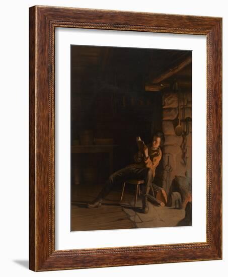 The Boyhood of Lincoln. (An Evening in the Log Hut.), 1868 (Chromolithograph on Paper on Board)-Eastman Johnson-Framed Giclee Print